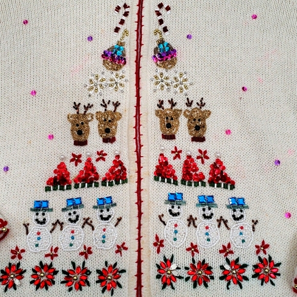Vintage 90s Style Co MACYs Ugly Christmas Sweater Beaded Reindeer Zip Front Card - Picture 11 of 12